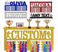 Oro Porta medaglie personalizzato con mensola per nome, espositore per premi e nastri, da parete, per ginnastica, corridori, ragazzi, ragazze, bambini, regalo sportivo, espositore per medaglie in