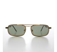 Oro Rettangolare 80s Aviator Occhiali da Sole Nero / Lente Verde - Beau
