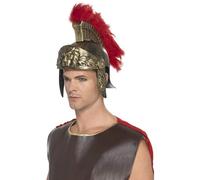 Oro Romano Casco Spartan Cappello Rosso Plume Adulti Plastica Costume