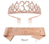 Oro rosa 33rd compleanno corona e fascia ragazza 33° compleanno decorazione strass compleanno tiara principessa corona regina tiara compleanno ragazza 33° compleanno decorazione festa abbigliamento