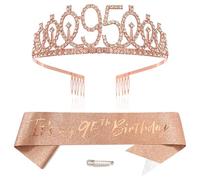 Oro rosa 95th compleanno corona e fascia ragazza 95° compleanno decorazione strass compleanno tiara principessa corona regina tiara compleanno ragazza 95° compleanno decorazione festa abbigliamento