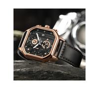 (Oro rosa nero) Orologio da uomo con quadrante quadrato MEGIR, cronografo impermeabile, orologio militare