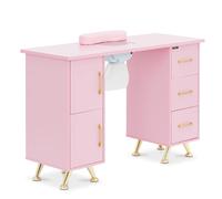 Oro, Rosa Tavolo manicure professionale - Con aspiratore - Rosa e dorato - 3 cassetti - Poggiamani | physa