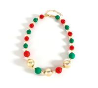 Oro Rosso Verde Perline Natale Carino Ornamento Strand Collana Girocollo per Le Donne - Placcato Oro Natale Holiday Festival Accessori Costume Regolabile Catena Collare Collane Gioielli di Moda