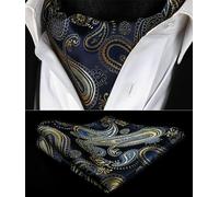 Oro Sciarpa Uomo Foulard Ascot Cravatta Blu Navy Marrone Paisley Seta Gratis