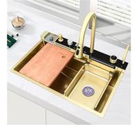 Oro Senza Lavello A Cascata da Cucina, Lavello da Lavoro in Acciaio Inossidabile A Vasca Singola con Rubinetto Integrato Multi-Funzione, One Color, 75x45cm