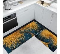 Oro Set Di 2 Tappetini Da Cucina Antiscivolo, Monete d'oro albero dei soldi Lavabili Tappeti Runner, Texture di lusso Tappetini Per Cucina Casa Scrivania In Piedi 50x80cm+50x150cm