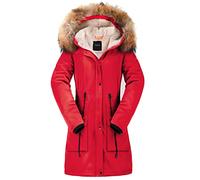 OROLAY Parka Invernale da Donna Foderato in pile Addensato con Cappuccio e collo in Pelliccia Rimovibile Rosso ad alto rischio XL
