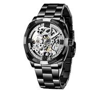 Orologi automatici di affari della vigilanza di scheletro dell'acciaio inossidabile degli uomini meccanici Nero e argento.