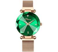 Orologi da donna di lusso con quadrante celeste, analogico, al quarzo, cinturino a rete magnetica, impermeabile Alla moda/verde.