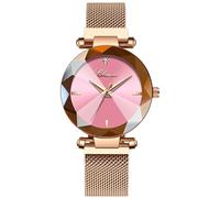 Orologi da donna di lusso con quadrante celeste, analogico, al quarzo, cinturino a rete magnetica, impermeabile Alla moda/rosa.