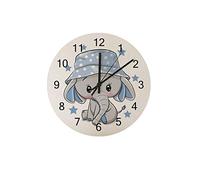 Orologi da parete Funzionamento a batteria Senza ticchettio Quarzo Silenzioso Simpatico cartone animato Elefante Cappello Panama Isolato Ufficio Bagno Soggiorno Decorativo per interni 12 pollici