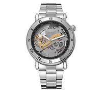 Orologi Da Polso,Bracciale In Acciaio Inossidabile Orologio Da Polso Maschile Orologio Da Polso Meccanico Automatico Bridge Skeleton Montre Homme, Acciaio Argento