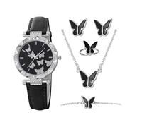 Orologi Da Polso Da Donna - Set Di Orologi Con Cinturino In Pelle E Orecchini, Moda Impermeabile Per Viaggi Femminili Quotidiano Casual Ufficio Data Festa, Multicolore, Zwart, Unisex - Adulto