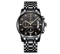 Orologi Da Polso,Fashion Watch Impermeabile 7 Perle In Acciaio Solido Con Diamanti Inglese Guarda Tutte Le Borchie Rose Nere