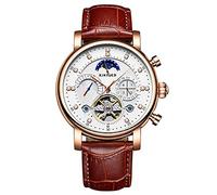 Orologi Da Polso,Kinyued Skeleton Orologi Meccanici Mens Classic Tourbillon In Oro Rosa Orologio Automatico Uomo Calendario Fasi Lunari, Marrone Dorato