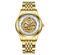 Orologi Da Polso,Orologio Da Uomo In Rilievo Con Drago 3D Orologio Da Polso Meccanico Automatico Con Strass In Oro, Quadrante Bianco Tutto Oro