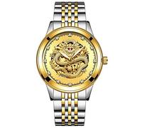 Orologi Da Polso,Orologio Da Uomo In Rilievo Con Drago 3D Orologio Da Polso Meccanico Automatico Con Strass In Oro, Quadrante Dorato