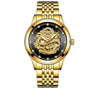 Orologi Da Polso,Orologio Da Uomo In Rilievo Con Drago 3D Orologio Da Polso Meccanico Automatico Con Strass In Oro, Quadrante Nero Tutto Oro