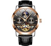 Orologi Da Polso,Orologio Da Uomo Meccanico Con Tourbillon Scheletro Automatico Cinturino In Pelle Impermeabile Orologio Impermeabile, Nero Tra Le Cinture