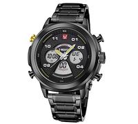 Orologi Da Polso,Orologio Elettronico Sportivo Impermeabile A Doppio Display Con Cintura In Acciaio, Pulsante Giallo Conchiglia Nera