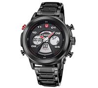Orologi Da Polso,Orologio Elettronico Sportivo Impermeabile A Doppio Display Con Cintura In Acciaio, Pulsante Rosso Conchiglia Nera