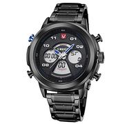 Orologi Da Polso,Orologio Elettronico Sportivo Impermeabile Con Doppio Display Da Cintura In Acciaio, Pulsante Blu Conchiglia Nera