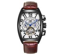 Orologi Da Polso,Orologio In Pelle Tuba Tourbillon Con Cassa Nera E Quadrante Bianco