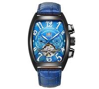 Orologi Da Polso,Orologio Meccanico Con Cinturino In Pelle Tuba Tourbillon, Cassa Nera Quadrante Blu
