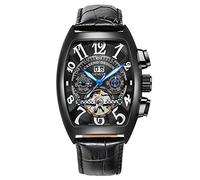 Orologi Da Polso,Orologio Meccanico Con Cinturino In Pelle Tuba Tourbillon, Cassa Nera Quadrante Nero