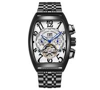 Orologi Da Polso,Orologio Meccanico Tuba Tourbillon Con Cinturino In Acciaio, Cassa Nera Quadrante Bianco
