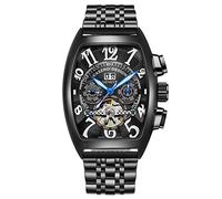 Orologi Da Polso,Orologio Meccanico Tuba Tourbillon Con Cinturino In Acciaio, Cassa Nera Quadrante Nero