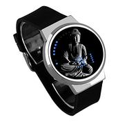 Orologi Da Polso,Touch Screen LED Watch Buddha Orologio Elettronico Luminoso Impermeabile Fai-Da-Te Creativo Per Mappare La Cintura Nera Shell Argento Personalizzata