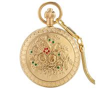 orologi da tasca per gli uomini, Orologio da tasca dorato in rilievo Movimento meccanico automatico Quadrante con numeri arabi maschili Catena in lega Ciondolo a catena spessa da donna