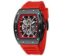 Orologi da uomo di lusso Skeleton Tonneau Orologio da uomo impermeabile cinturino in silicone regolabile Steampunk Style Cronografo Calendario Data Business Luminoso Cool Large Square Face Orologio da polso, Sandali Adventure Seeker, punta chiusa - T - Bambini,