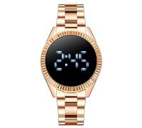 Orologi da uomo e da donna, con display digitale touch screen a LED, facili da leggere, in acciaio inox, alla moda, casual, business, Oro rosa