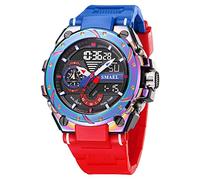 Orologi da uomo sportivi militari alla moda per sport all'aria aperta analogici LED digitale 50 m impermeabile a doppio display tattico militare orologi da polso (D-rosso blu), A-rosso Blu, Digitale