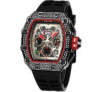 Orologi da uomo unici Punk Bling Iced Out Dress Orologi Tonneau rettangolo per uomo impermeabile analogico cronografo sportivo lavoro Mens orologio da polso luminoso cinturino in silicone, Custodia nera - Cinturino nero, L,