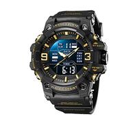 Orologi digitali da uomo, 50 m, impermeabili, con doppio display analogicodigitale, per sport all'aperto, luminosi, tattici, militari, sveglia, cronometro, orologio da polso da uomo, nero, giallo,