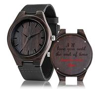 Orologi in legno incisi per lui, con incisione personalizzata, in legno, per anniversario, compleanno, laurea, regalo per marito, amore, papà, mamma, figlio, amico, in legno, colore: nero