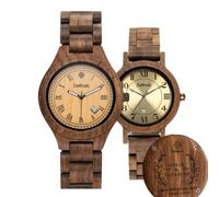 Orologi in legno Zeitholz per coppie con incisione gratuita, regali personalizzabili, Zittau 44mm & Wolkenstein 36mm. Realizzati in legno naturale con movimento al quarzo giapponese.
