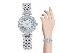 Orologi in oro rosa - Bracciale analogico con strass, elegante timer da donna | Design di moda, stile casual aziendale, abbigliamento elegante, look da ufficio scintillante, Orn funzionale, argento