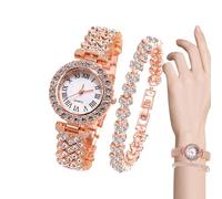 Orologi in oro rosa - Bracciale analogico con strass, elegante timer da donna | Design di moda, stile casual aziendale, abbigliamento elegante, look da ufficio scintillante, Orn funzionale, oro rosa +
