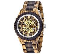 Orologi meccanici in legno da uomo scheletro automatico a carica automatica leggera per orologio da polso da uomo, Earthen,