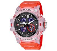 Orologi militari per gli uomini sport all'aria aperta orologio digitale tattico esercito orologio da polso LED cronometro impermeabile orologi militari per gli uomini, C-Rosso trasparente
