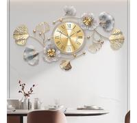 Orologi per soggiorno, grande orologio da parete, orologio da parete silenzioso, design di foglie ginkgo in metallo Retrò, per cucina da letto orologi da parete decorativa (Blu Retrò-Roma, 82cm)