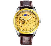 Orologi Uomo,Cinturino In Acciaio Cava Tourbillon Automatico Orologio Meccanico Stella Attraverso La Parte Inferiore Impermeabile Orologio Solare Fase Cintura Meccanica Superficie D'Oro