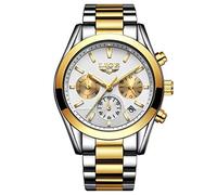 Orologi Uomo,Cinturino In Acciaio Luminoso Multifunzione A Due Occhi Con Tendenza Moda Casual Bianco Oro Lg9872D