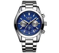 Orologi Uomo,Cinturino In Acciaio Luminoso Multifunzione A Due Occhi Tendenza Moda Casual Blu Argento Lg9872E
