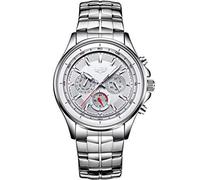 Orologi Uomo,Gli Sport Di Affari Della Cinghia D'Acciaio Del Tre Occhio Dell'Acciaio A Tre Occhi Guardano L'Orologio Casuale Del Quarzo Di Modo La Cinghia D'Acciaio Bianca